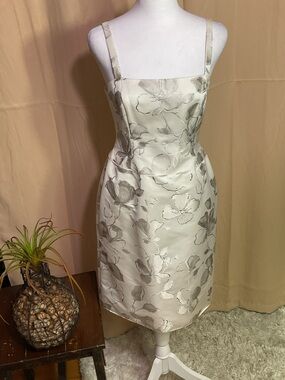Ivory Armani Collezioni Floral Satin Sheath Dress